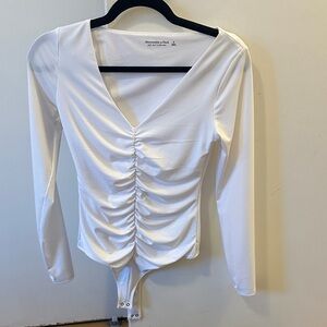 White Long Sleeve Ruched Bodysuit